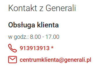 generali zgłoszenie szkody - telefon