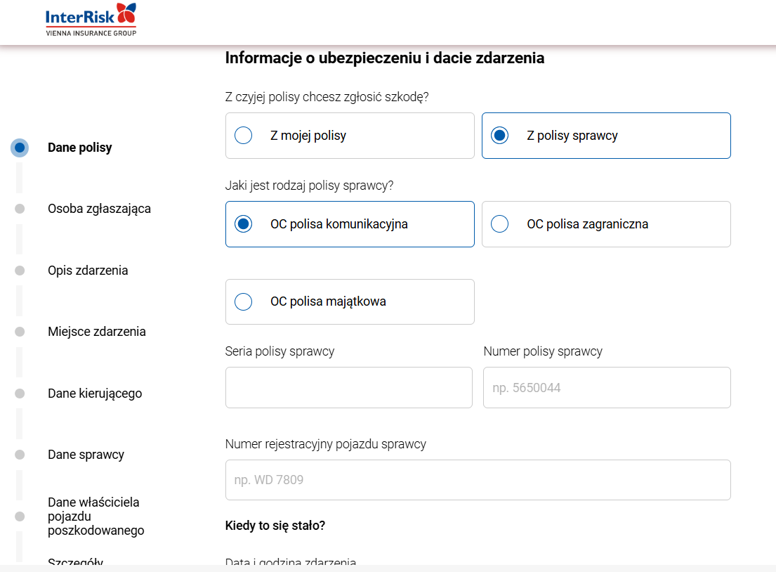 interrisk zgłoszenie szkody - formularz