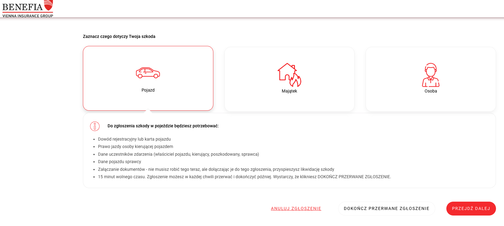benefia zgłoszenie szkody formularz kontaktowy